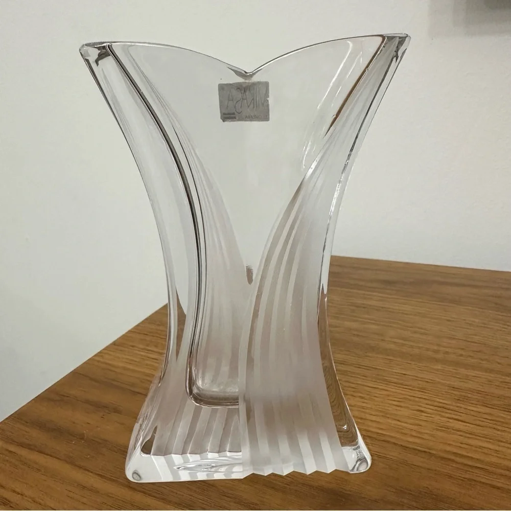 Mikasa Art Deco Style 90’s Clear Frosted Satin Crystal Flared Vase Heavy Glass